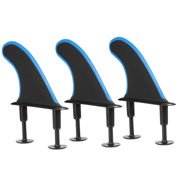Surfové ploutve měkké se šrouby sada 3 ks 115 x 95 mm plastové černomodré náhradní ploutvičky univerzální na paddleboard SUP i surfboard 1