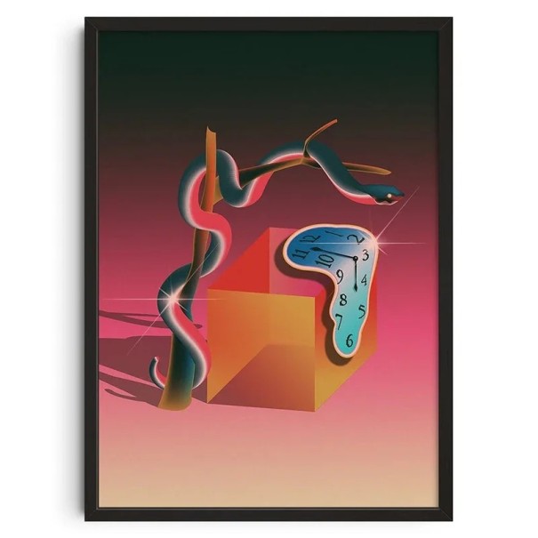 Surrealistisches Poster „Schlange und geschmolzene Uhr“, 50 x 70 cm, Kunstdruck, ungerahmt, Vintage-Digitalmalerei, Wanddekoration für den Innenbereich 1