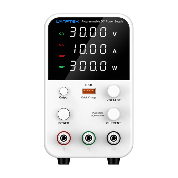 Sursă de alimentare de laborator 30V 10A 300W Mini sursă de alimentare reglabilă DC cu afișaj LED USB-C USB-A încărcare rapidă OVP OCP alb