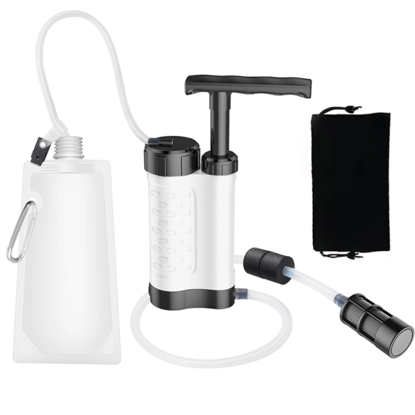 Survival waterfilter met pomp 0,01 micron 3000L holle UF-membraan siliconen slangen actieve kool kampeer- en wandeltas wit