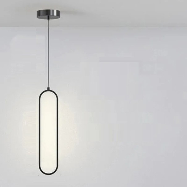 Suspension LED Minimaliste 16 W Éclairage Ovale Moderne avec Câble Suspendu de 2 m Lustre en Acier Inoxydable, Blanc Chaud 9 x 40 cm noir