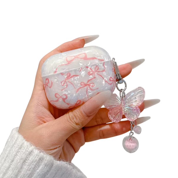 Süßes AirPods Pro Etui mit niedlichem glitzerndem Schleifenmuster, kristallklar weicher Schutz, staubdicht, kratzfest und stoßfest 1