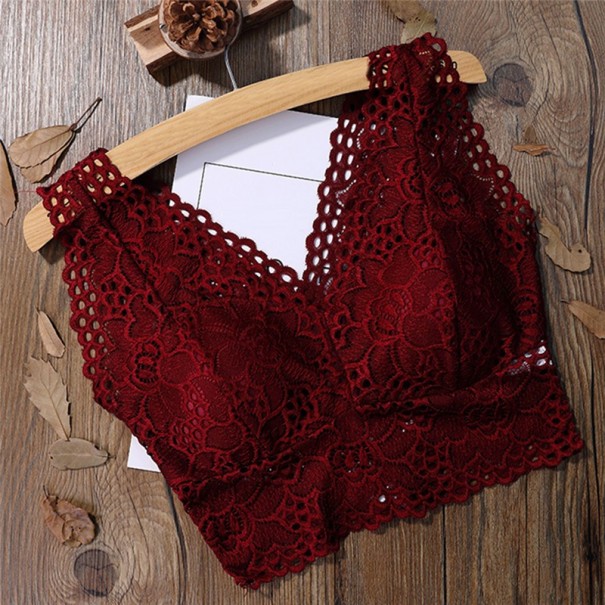 Sutiã bralette de renda sexy borgonha