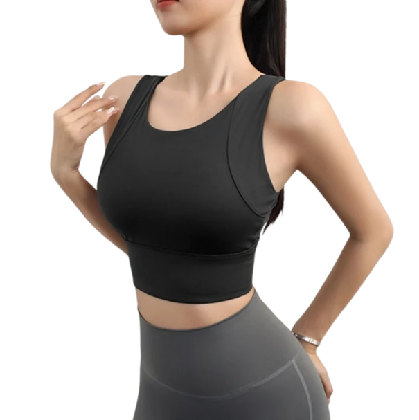 Sutiã desportivo feminino com corte racerback e alças largas em nylon para fitness, corrida, exercício e uso diário preto XS