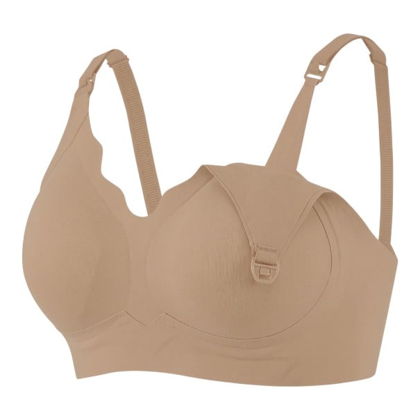 Sutien de alăptare fără cusături pentru femei cu margine ondulată și cupe pliante cu clips, cu bretele ajustabile și bandă inferioară lată beige XL