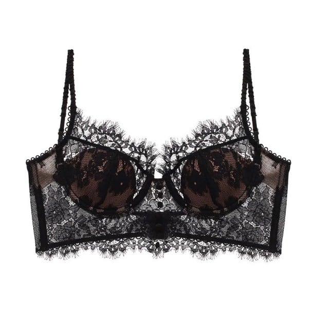 Sutien pentru femei cu detalii din dantelă fără arcuri, cu cupe modelate, elastan, nylon, confortabil pentru purtare zilnică negru S