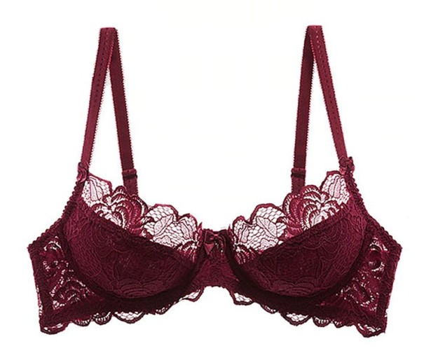 Sutien semi-armat pentru femei, cu dantelă burgundy 80B