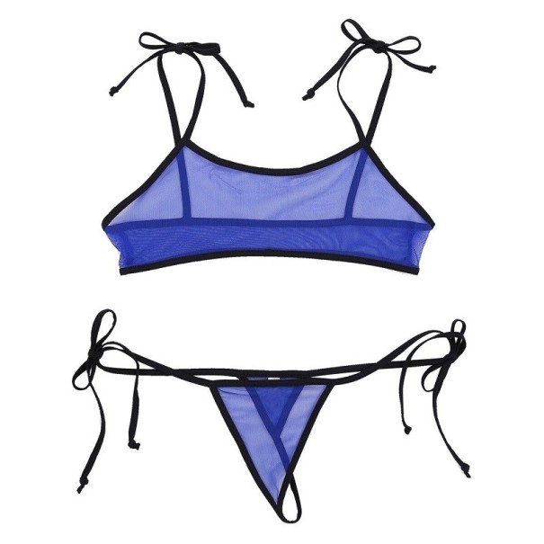 Sutien și tanga translucide pentru femei albastru