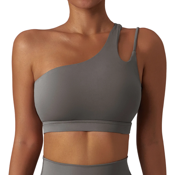 Sutien sport cu un singur umăr Sutien sport pentru antrenament fără spate cu efect Push Up gri M