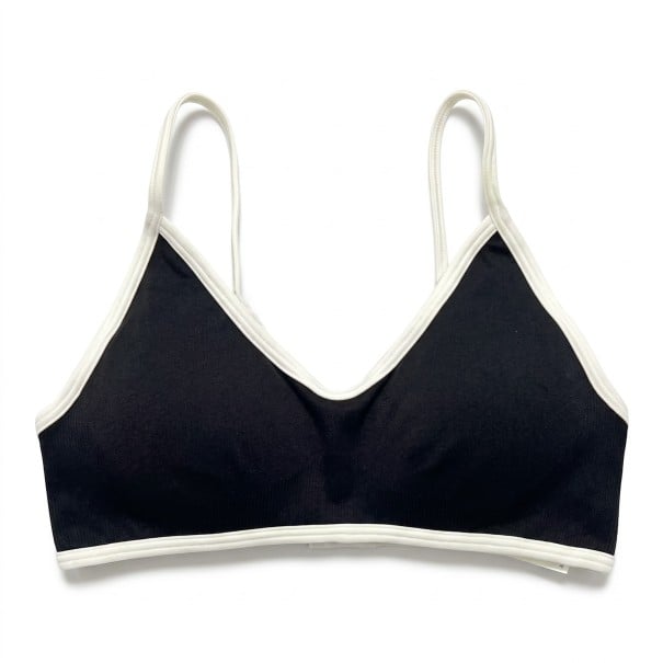 Sutien sportiv pentru femei cu decolteu în V și tiv contrastant cu bretele subțiri și tricot fin pentru yoga și fitness negru S