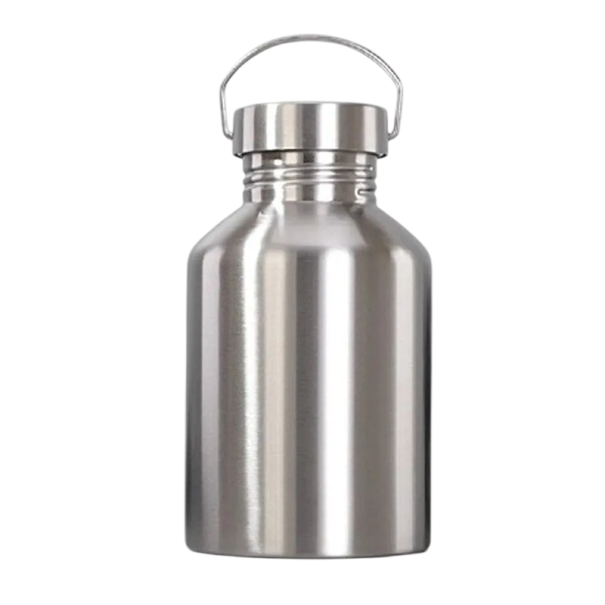 Suuri kapasiteetti ruostumattomasta teräksestä valmistettu juomapullo 2000 ml iso ruuvattava aukko kahvalla kannessa hopeinen vesipullo ulkokäyttöön 1