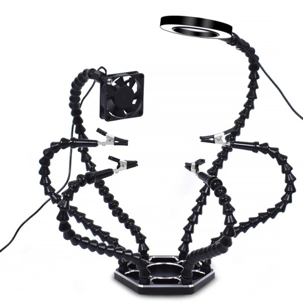 Svařovací opravná stanice s LED lupou a ventilátorem základna 14 × 12 cm USB černá s kloubovými rameny pro pájení 1