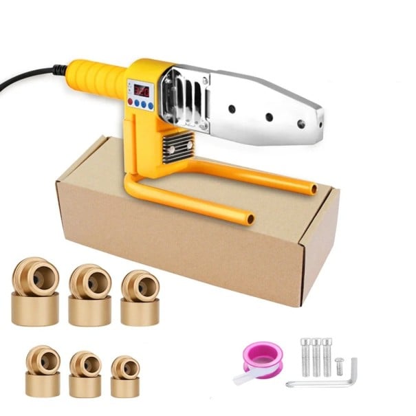 Svařovací stroj na trubky 1000W 220V s nástavci žlutý pro svařování plastových trubek instalace vodovodních rozvodů 1