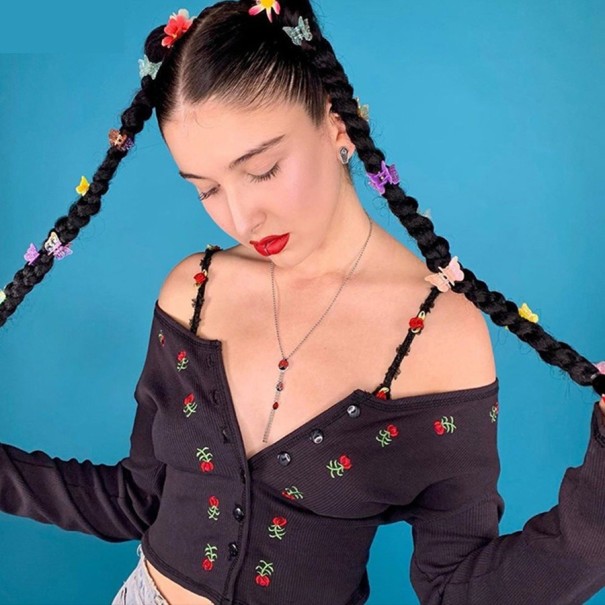 Svart crop top för kvinnor med knappar