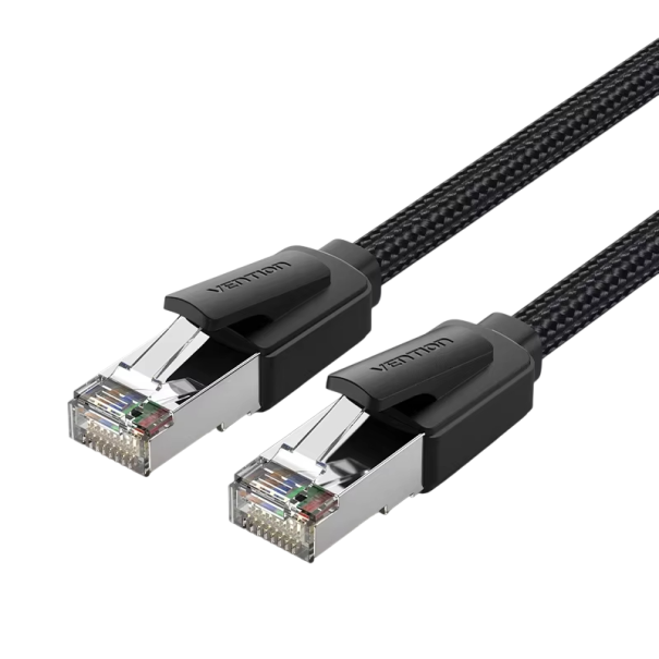 Svart internetkabel RJ45 8 m Cat8 SFTP 40Gbps 2000MHz med nylonfläta och koppartrådar för nätverksrouter modem 1