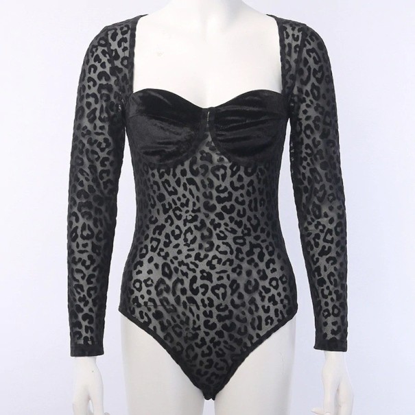 Svart leopardbody för kvinnor