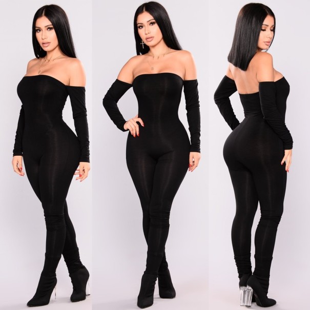 Svart off-shoulder jumpsuit för kvinnor