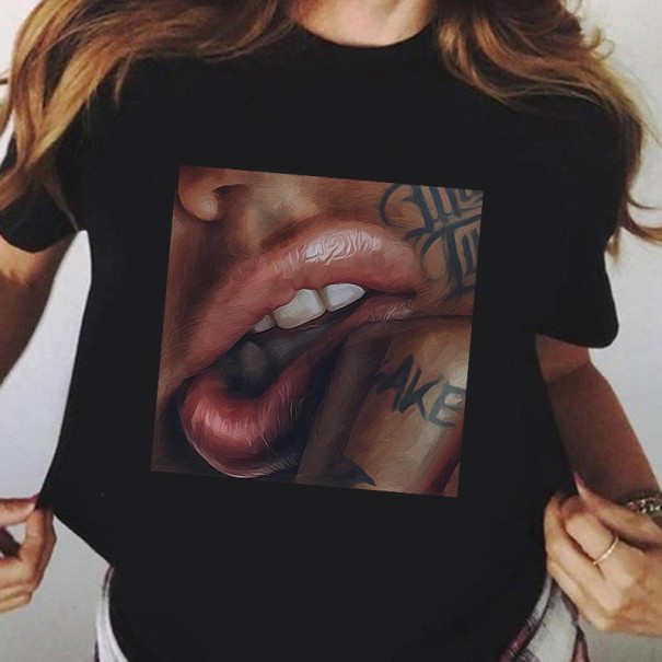 Svart T-shirt för kvinnor med tryck A1195 S 10