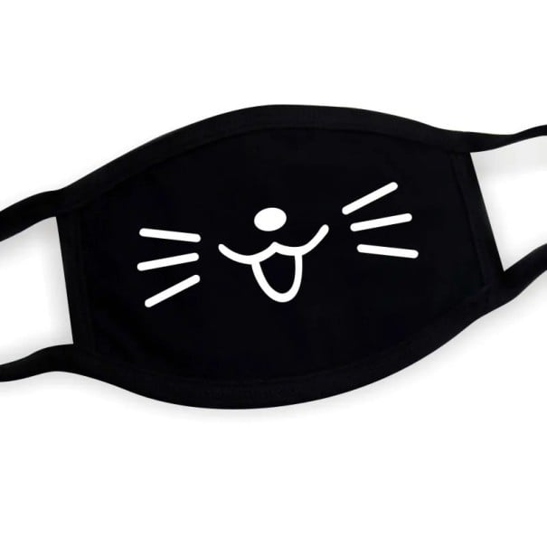 Svart unisex vinter bomull halvansiktsmask med tecknat kattmönster varm förtjockad damm skyddande andningsmask 1
