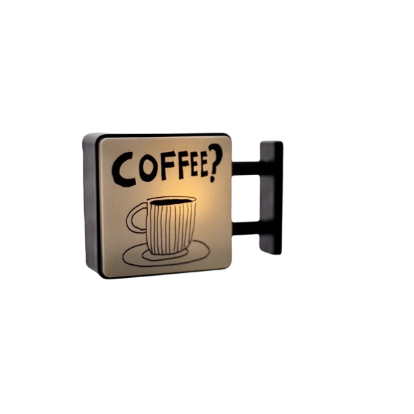 Svítící magnetka Coffee cedule cca 4 cm LED podsvícení bílá mini dekorativní magnetická cedulka s hrnkem na lednici 1