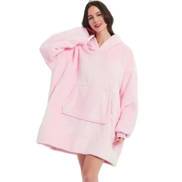 Sweat à capuche d'hiver pour femmes Couverture en flanelle surdimensionnée chaude avec manches longues et poches Haut confortable en polyester chaud rose