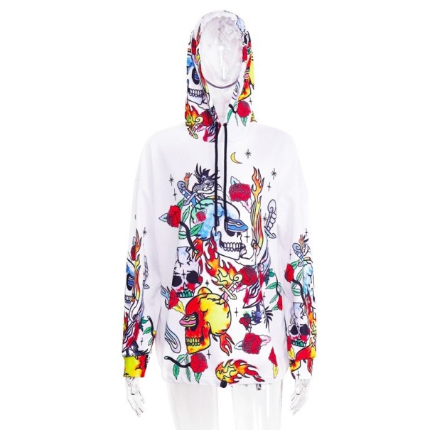 Sweat à capuche hip hop pour femmes B8 blanc S