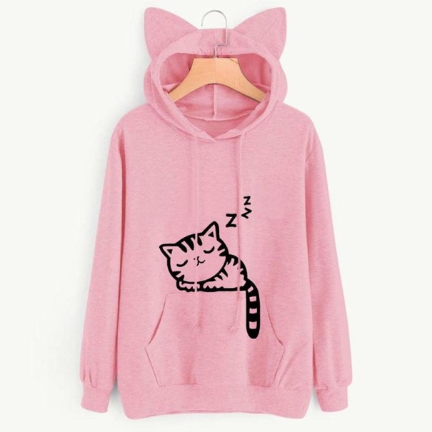 Sweat à capuche pour femmes avec motif de chat B22 rose XL