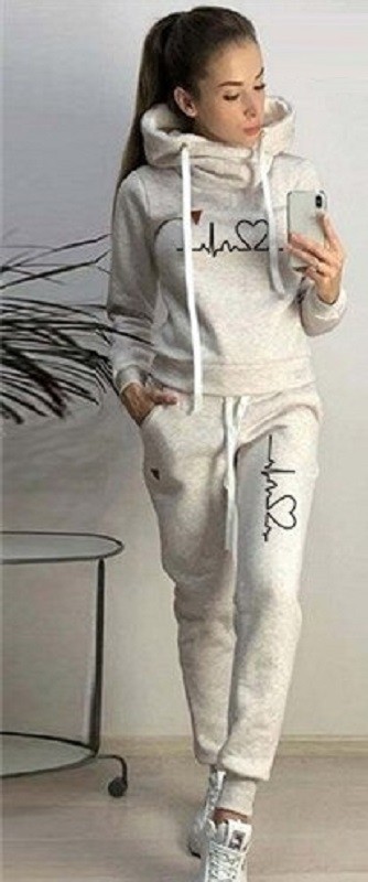 Sweat à capuche pour femmes et pantalon B877 gris clair S