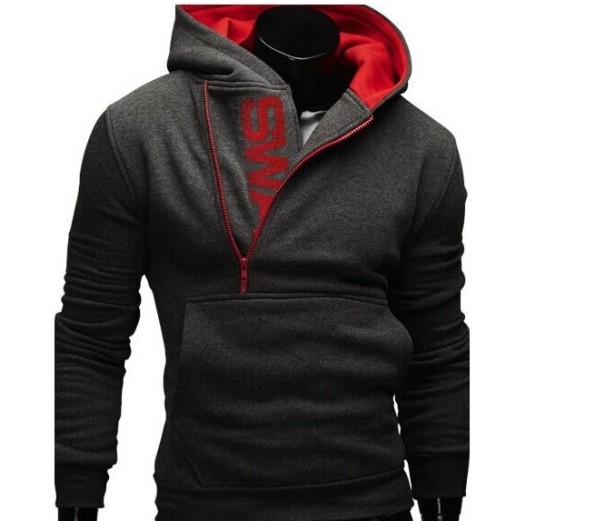 Sweat à capuche pour homme avec une fermeture éclair intéressante gris S