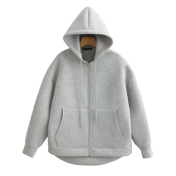 Sweat à capuche zippé pour femmes avec poches Sweat uni en polyester doux Haut décontracté confortable disponible en différentes couleurs gris clair S