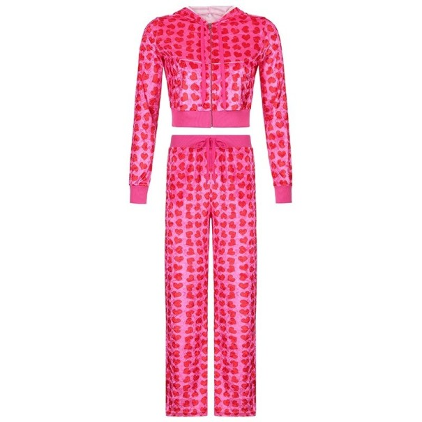 Sweat court pour femmes et pantalon de jogging P1474 rose foncé S