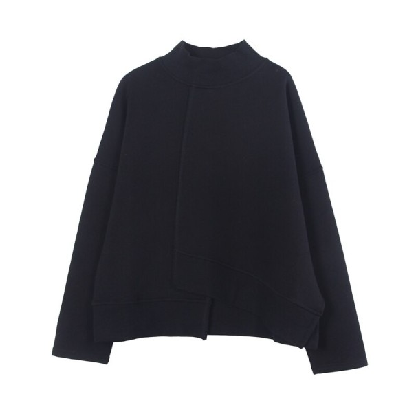 Sweat-shirt asymétrique pour femmes avec col montant noir