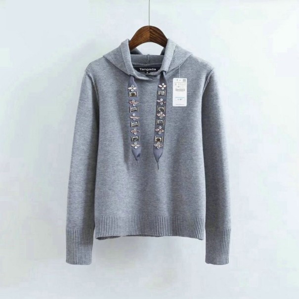 Sweat-shirt femme avec des strass gris XS