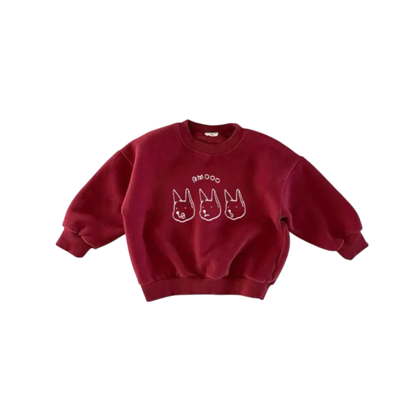 Sweat-shirt pour enfants avec motif de chien sur la poitrine Coton et polyester Pull uni à manches longues Col rond Vêtements de printemps et d'automne pour garçons et filles rouge 9-12 mois