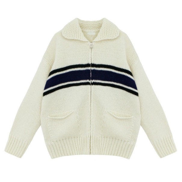 Sweater de malha feminino com fecho creme