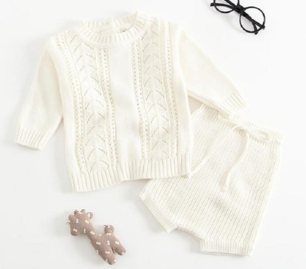 Sweater e calções de malha para crianças branco 0-3 meses