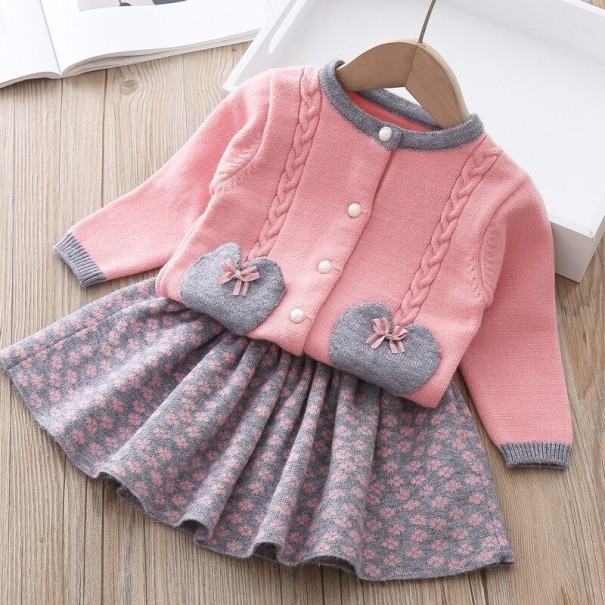Sweater e saia para menina L1214 rosa 9-12 meses