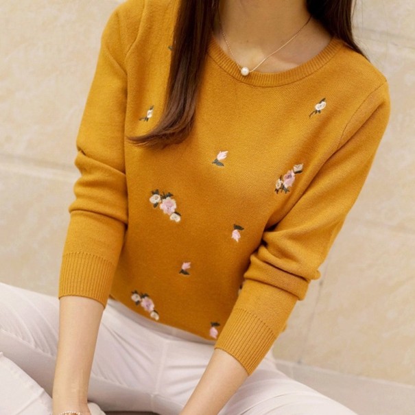 Sweater feminino com flores amarelo M