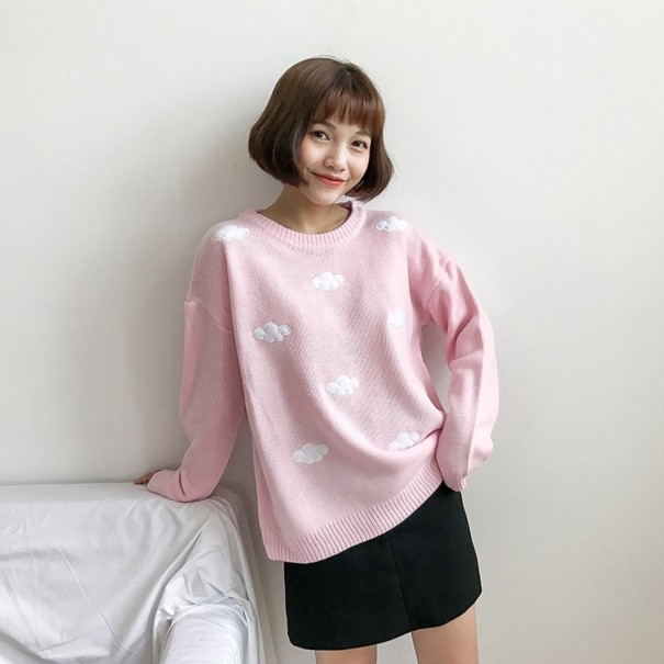 Sweater feminino com nuvens rosa claro