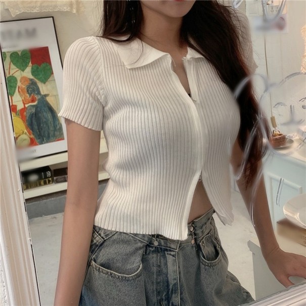 Sweater feminino de manga curta A2951 branco