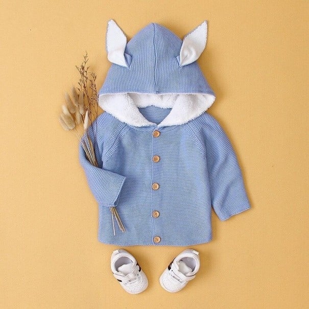 Sweater Infantil com Orelhas L607 azul claro 6-12 meses