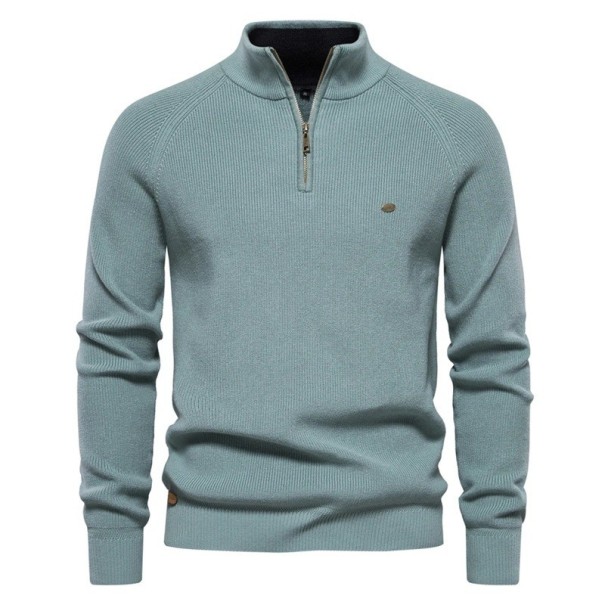 Sweater masculino de mangas longas e gola alta Sweater elástico de algodão com fecho de meio zíper Sweater moderno de uma só cor várias cores turquesa XL
