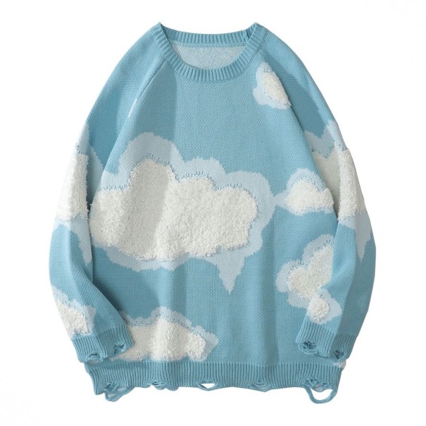 Sweater med skyer lyseblå XL