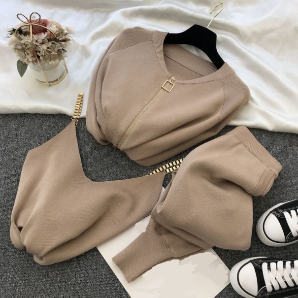 Sweater, top e calças de mulher castanho claro