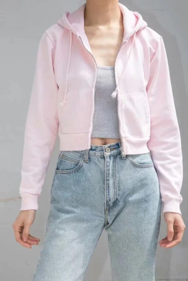 Sweatshirt curta feminina P1925 rosa