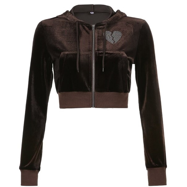 Sweatshirt curta feminina P1993 castanho escuro S