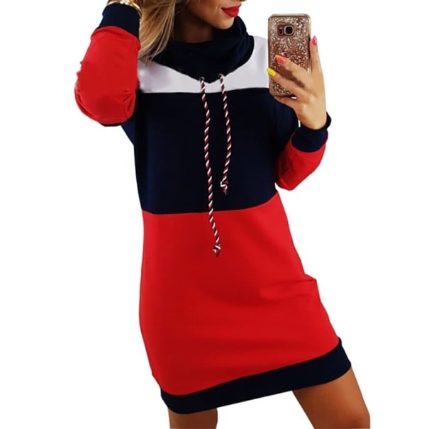 Sweatshirt Dress with Wide Collar dark blue XS
