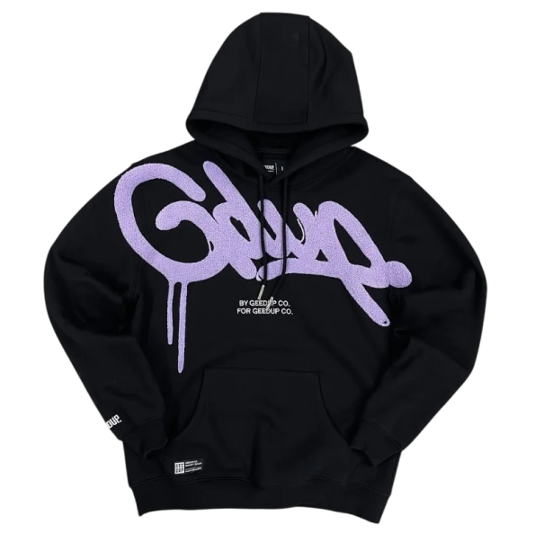 Sweatshirt feminina com capuz e bolsos Sweatshirt de algodão macio com padrão moderno Roupa de lazer confortável em várias cores roxo L