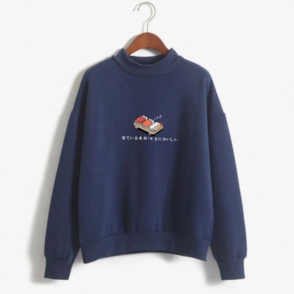 Sweatshirt feminina com motivo de sushi azul escuro L