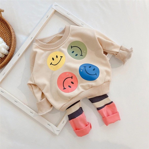 Sweatshirt infantil com sorrisos e calças L1488 bege 9-12 meses